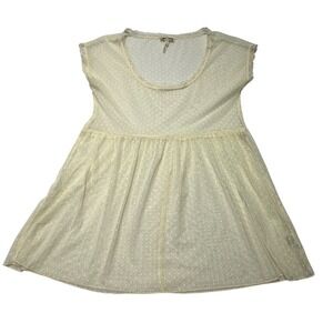 Kirra Womens‎ Babydoll Top Cream Swiss Dot Mesh Lace Trim Sheer Boho Peplum S